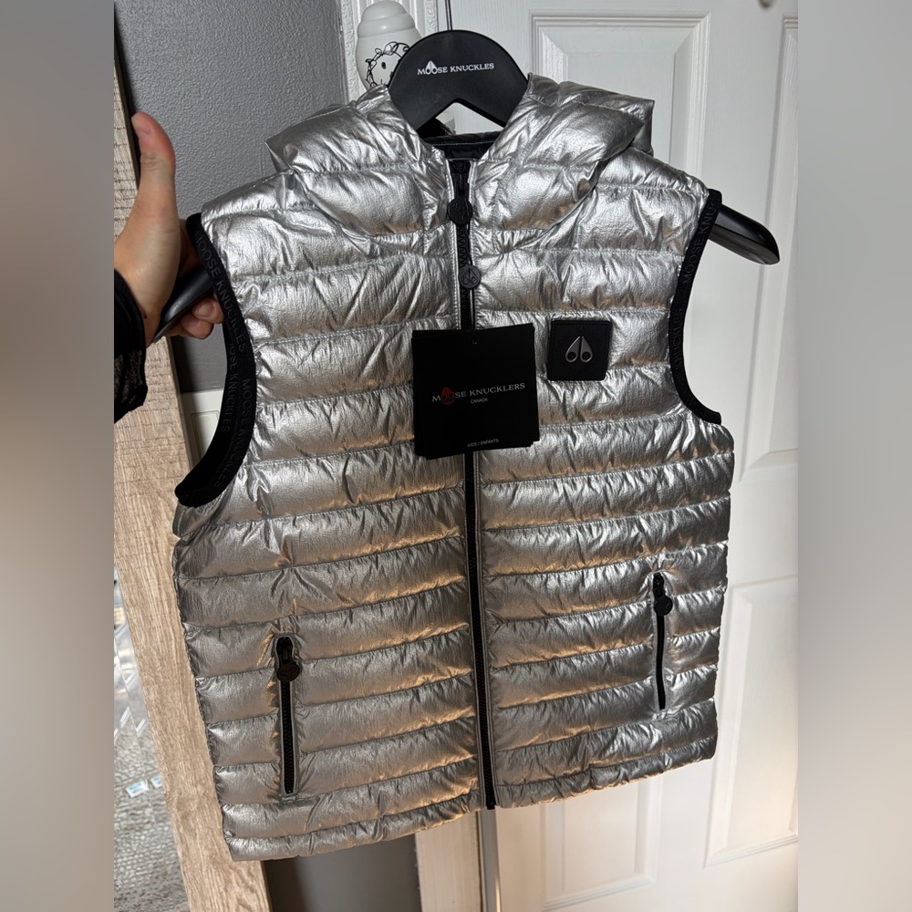 Moose Knuckles Metallic Silver Puffer Vest